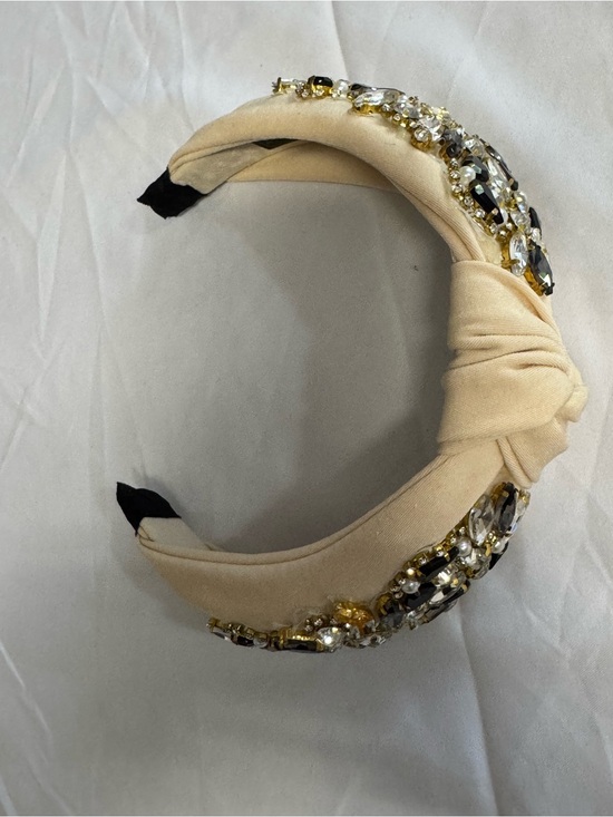 Embellished Cream Knotted Headband with Gold & Clear Stones